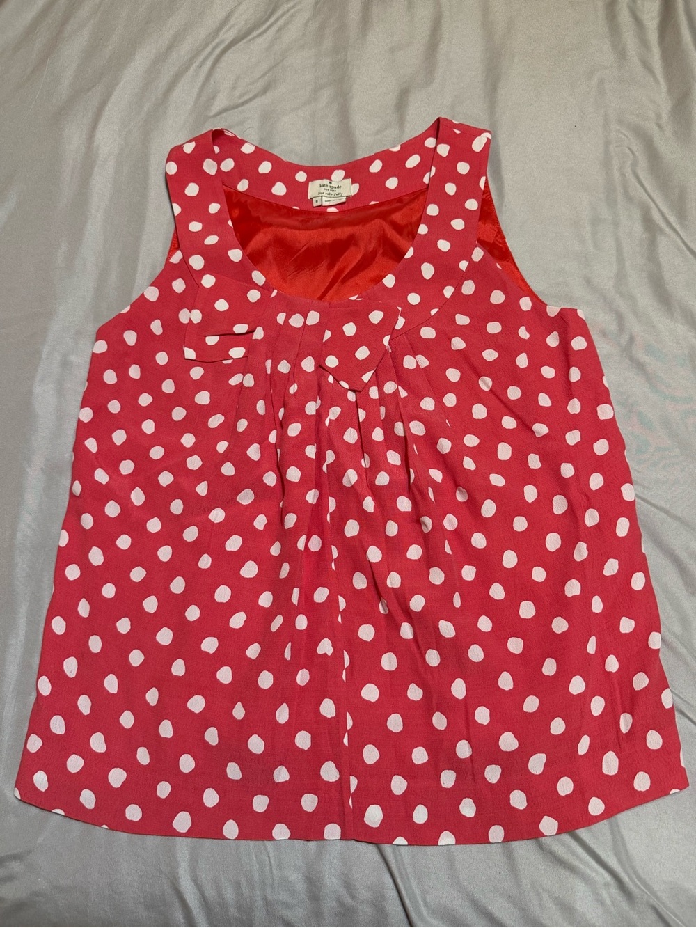KATE SPADE Pink Polka Dot Blouse with Bow Size Small